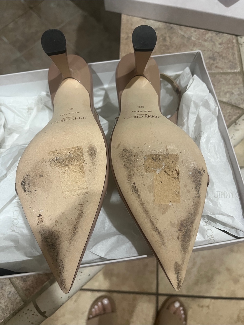 Jimmy Choo Nude Patent Leather Slingback Pumps - Picture 5 of 8
